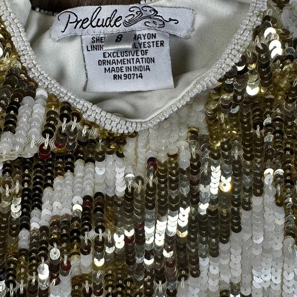 NWT Mini Dress Size 8 | Prelude White and Gold pearl & Sequin Tank Dress. - Picture 6 of 12